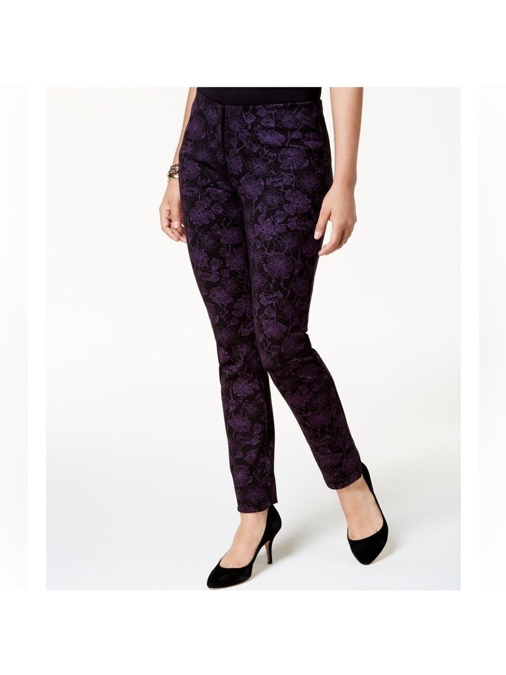 Alfani Ponte Velvet Floral Black Skinny Pants Size 4